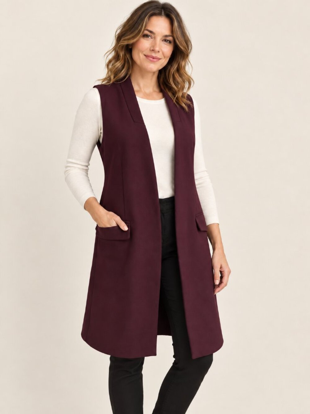 Zara Maroon Long Stylish Vest l Maroon/Burgundy l XS